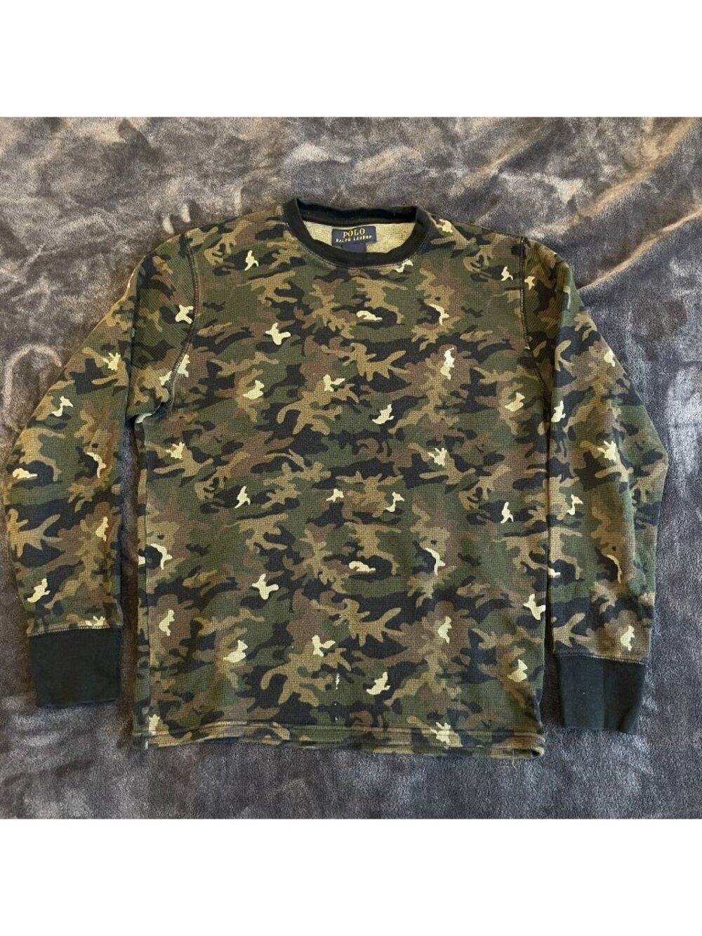 Polo Ralph Lauren Mens Shirt XS Pony Camouflage Camo Long Sleeve Waffle